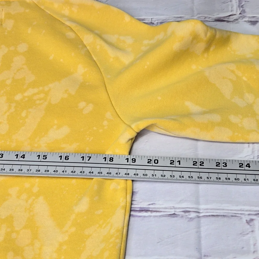 Air Jordan Men Yellow Acid Wash Bleach Splatter Pullover Hoodie Graphic Sz Small